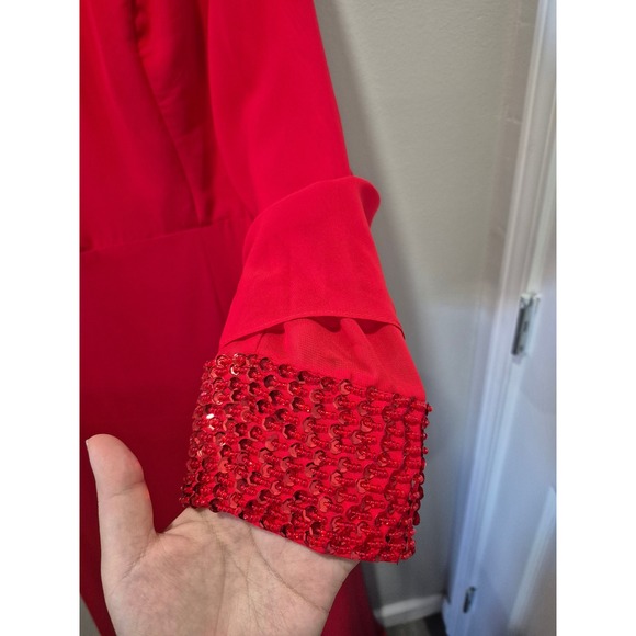 Chiclody Red Maxi Dress Long Bell Sleeve Sequin Cuff Formal Evening Gown New - Picture 5 of 15